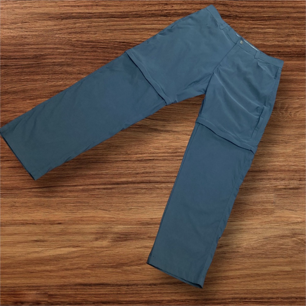 Free Country Mens Convertible Hiking Pants Blue Gray Zip Off Shorts 38x32
